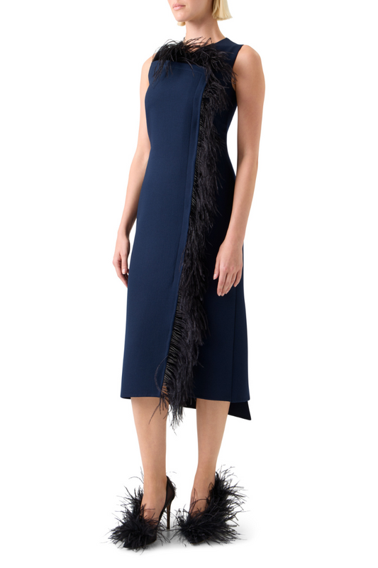 Feather Trim Double-Face Sheath Dress-Akris-Boyds Philadelphia