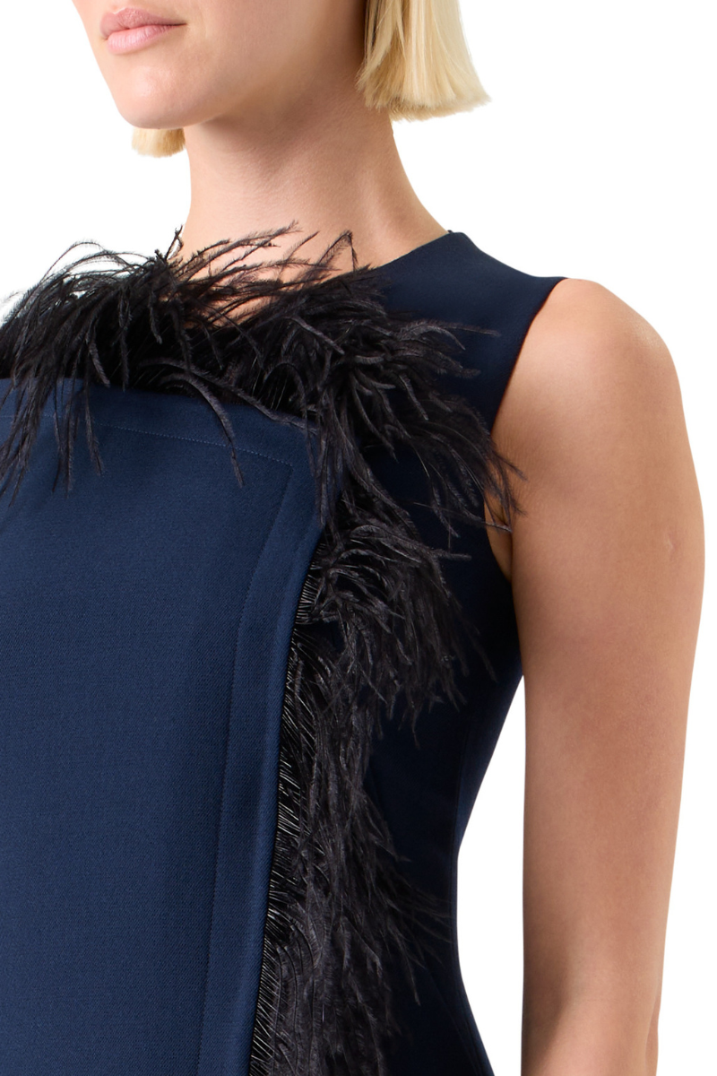 Feather Trim Double-Face Sheath Dress-Akris-Boyds Philadelphia