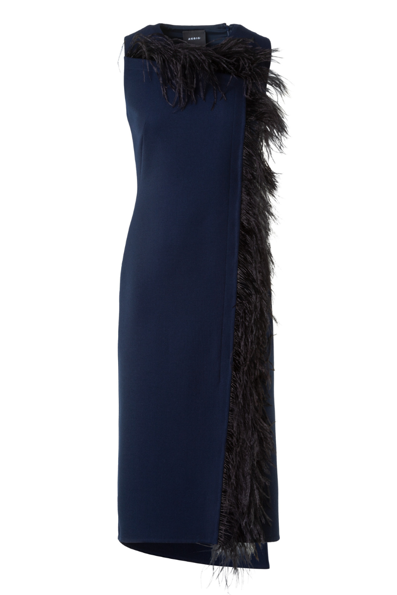 Feather Trim Double-Face Sheath Dress-Akris-Boyds Philadelphia