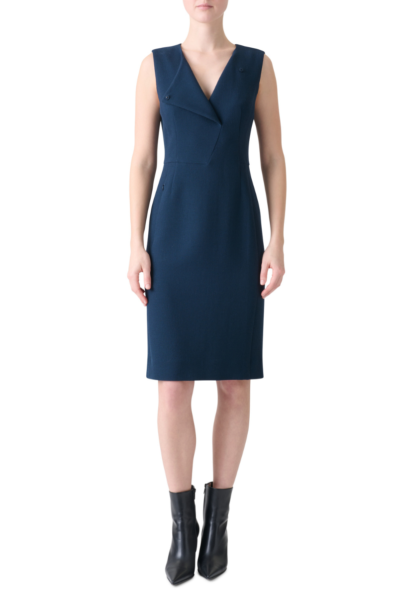 Akris Double-Face Wool Crepe Sheath Dress - Navy Denim Akris Double-Face Wool Crepe Sheath Dress - Navy Denim