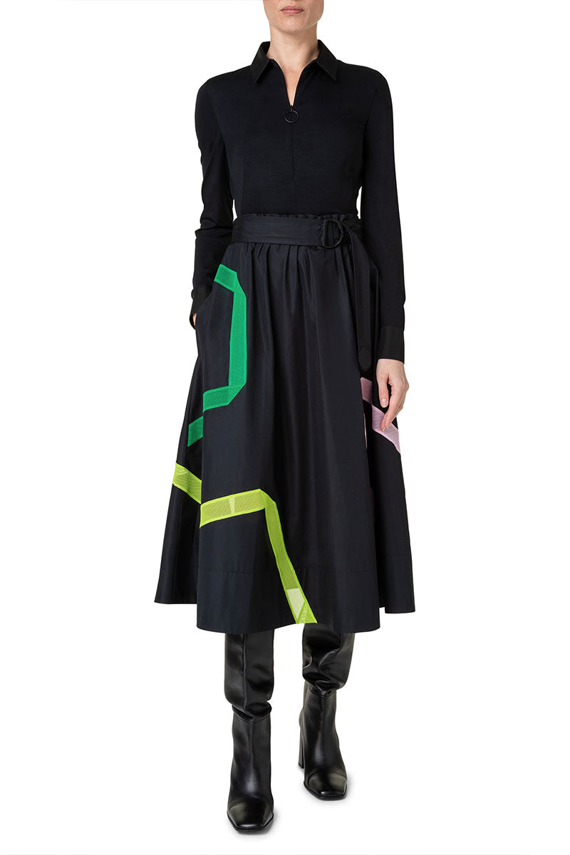 Akris Punto Mixed Media Paper-Bag Dress With Kaleidoscope Techno Mesh Details, Black, Women's, 10, Cocktail Dresses Akris Punto Mixed Media Paper-Bag Dress With Kaleidoscope Techno Mesh Details, Black, Women's, 10, Cocktail Dresses