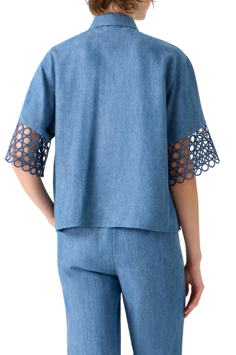 Eyelet Denim Blouse-Akris Punto-Boyds Philadelphia