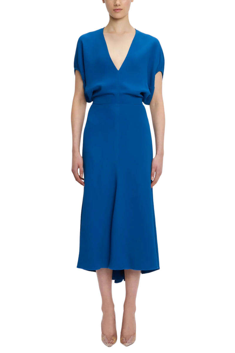 Victoria Beckham Blouson Detail Midi Dress In Sapphire Blue - Size 6 UK Victoria Beckham Blouson Detail Midi Dress In Sapphire Blue - Size 6 UK