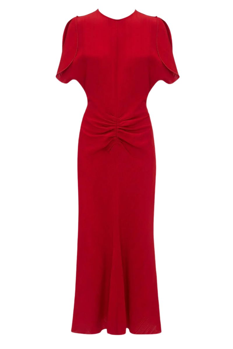 Exclusive Gathered Waist Midi Dress-Victoria Beckham-Boyds Philadelphia