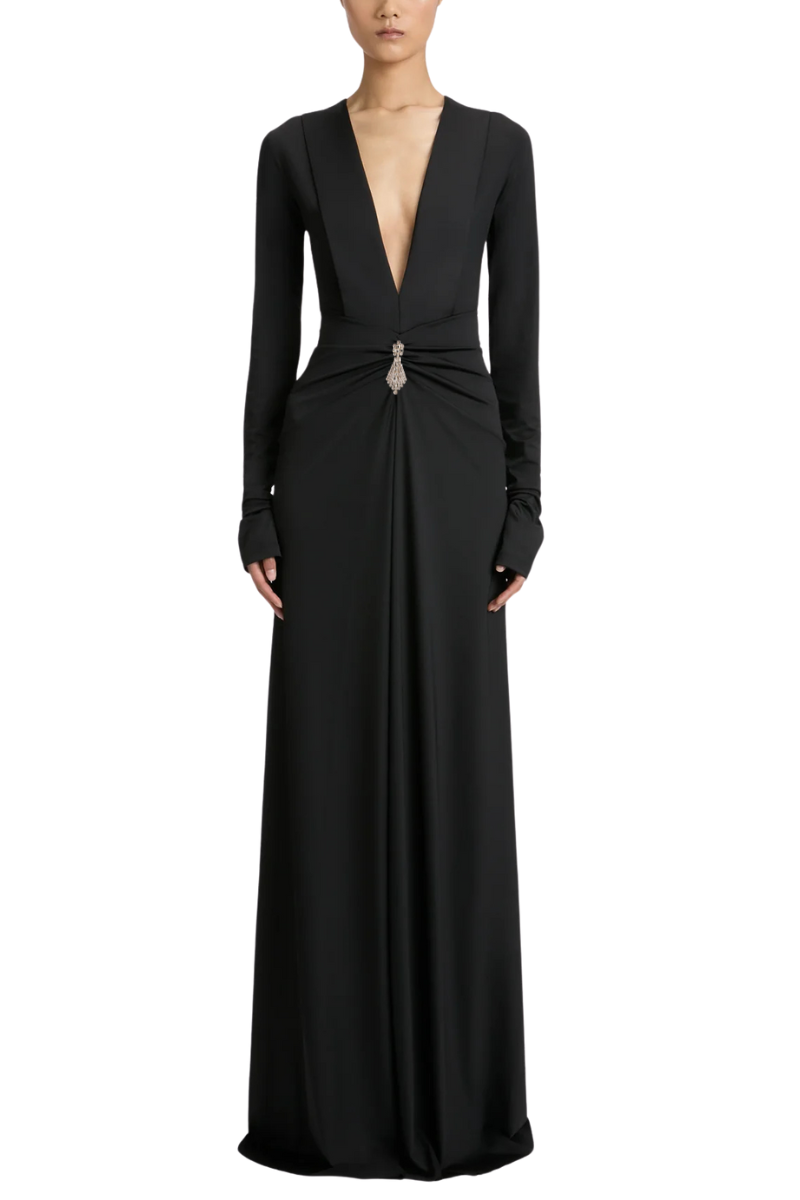 Embellished Deep V-Neck Gown-Victoria Beckham-Boyds Philadelphia