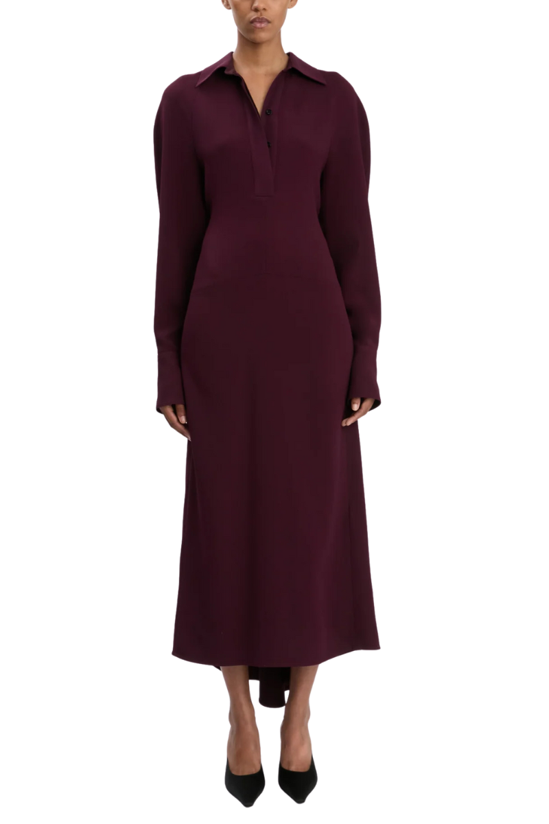Victoria Beckham Polo Collar Midi Dress In Merlot 6 Victoria Beckham Polo Collar Midi Dress In Merlot 6