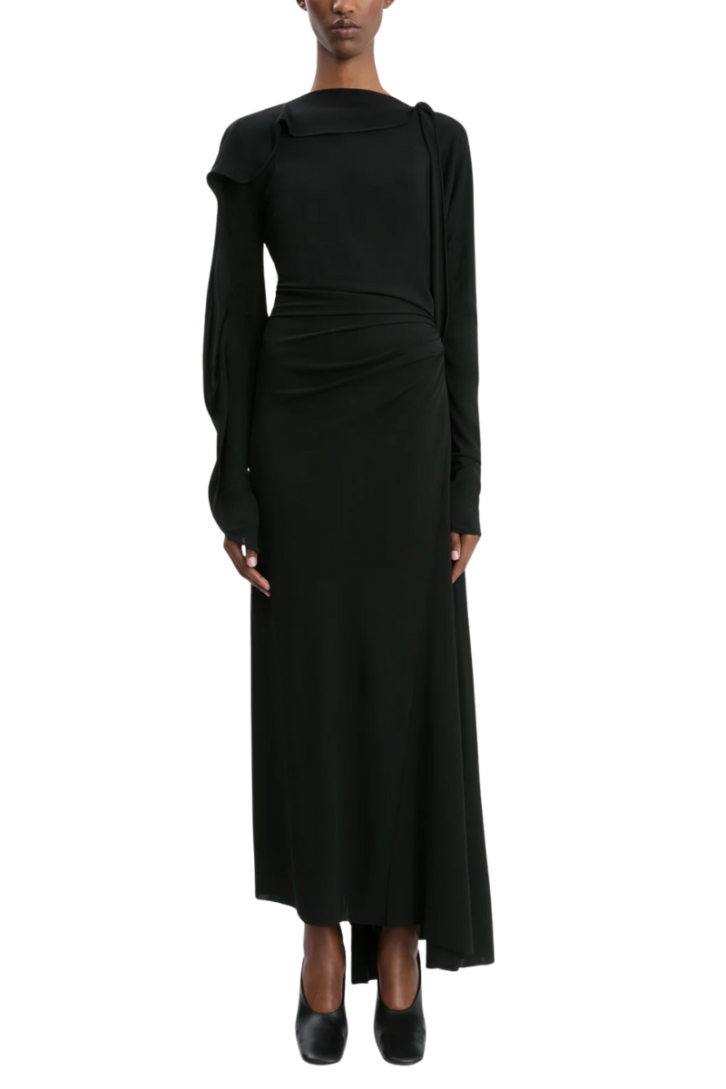 Victoria Beckham Draped Midi Dress In Black 6