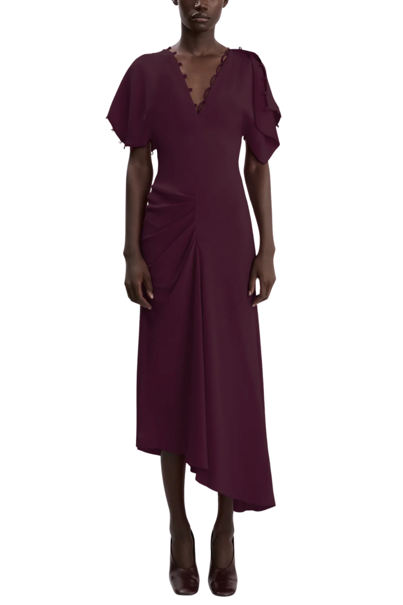 Victoria Beckham Draped Midi Dress In Merlot 8 Victoria Beckham Draped Midi Dress In Merlot 8