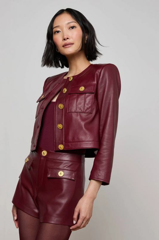 Deidra Cropped Leather Jacket-L'AGENCE-Boyds Philadelphia