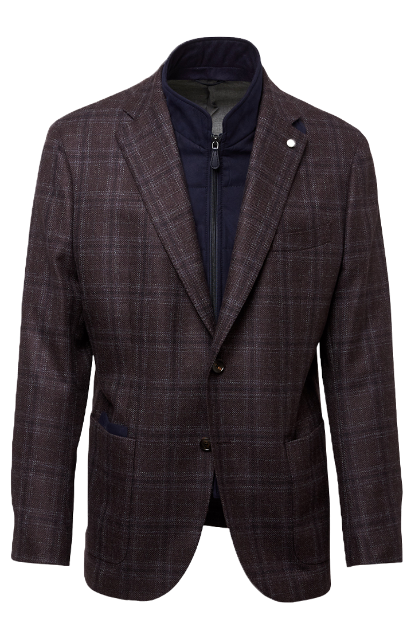 Plum Window Plaid Convertible Jacket-Luigi Bianchi-Boyds Philadelphia