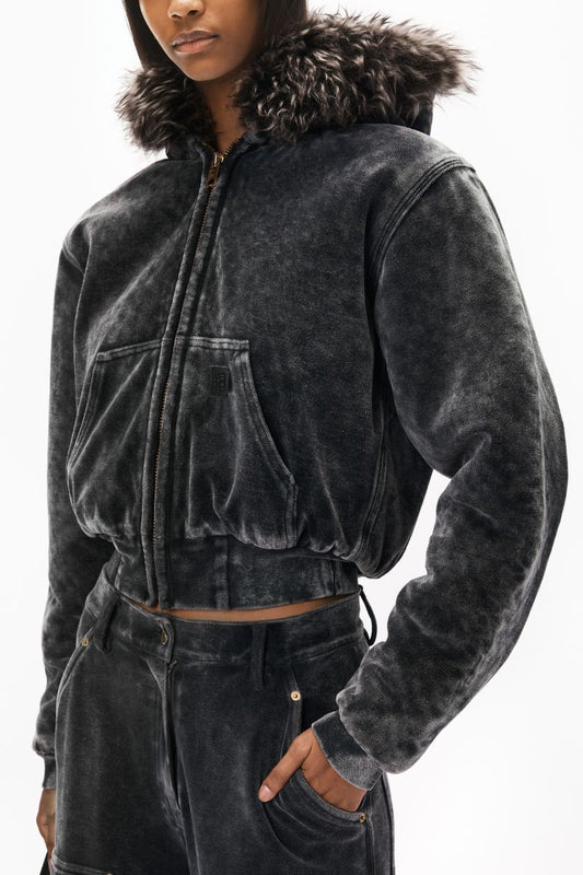 Zip-up Velour Hoodie-Alexander Wang-Boyds Philadelphia