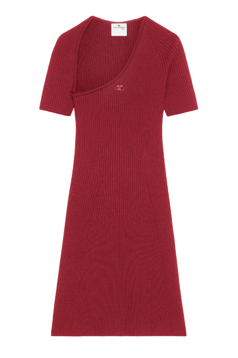Mini Slash Rib Knit Dress - Grenat - M - Courrges Mini Slash Rib Knit Dress - Grenat - M - Courrges