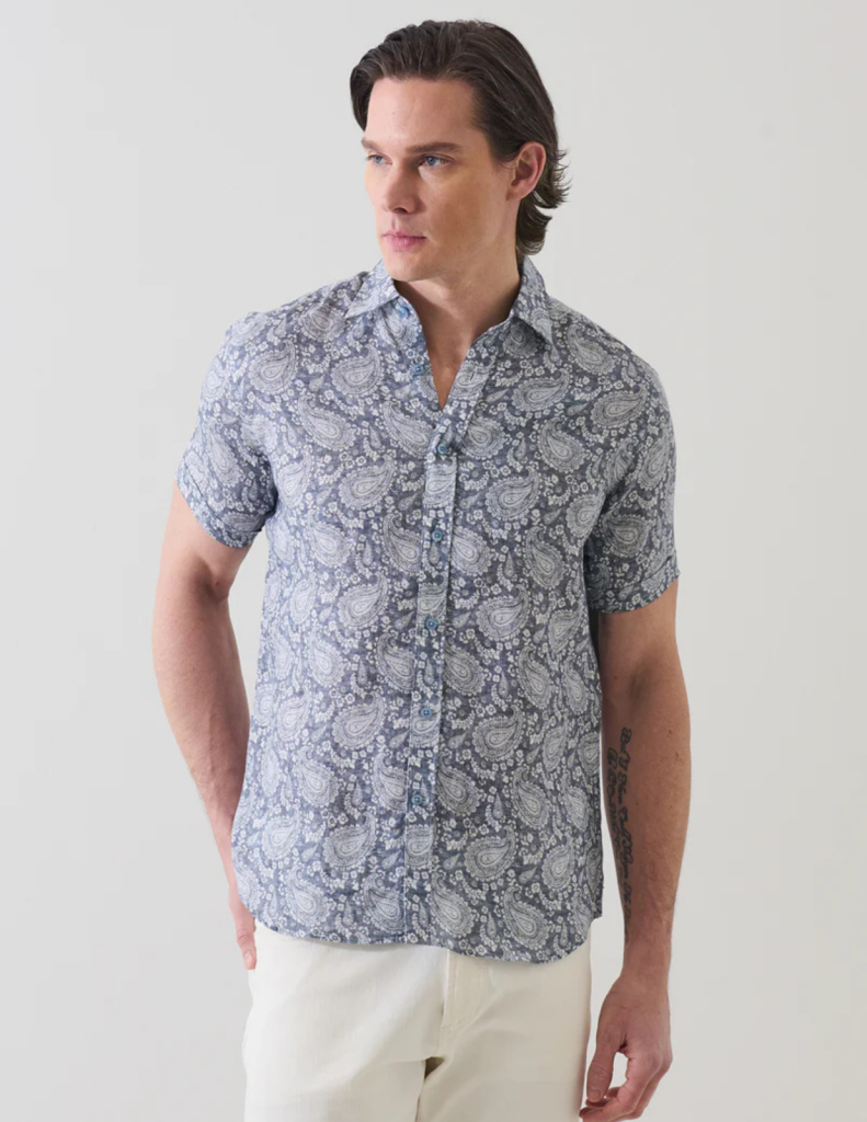 Paisley Print Linen Shirt-Patrick Assaraf-Boyds Philadelphia