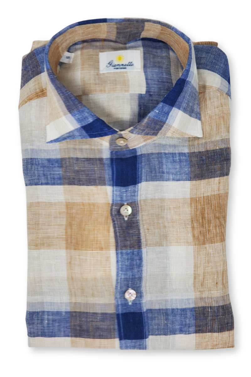 Linen Macro Plaid Shirt-Giannetto Portofino-Boyds Philadelphia