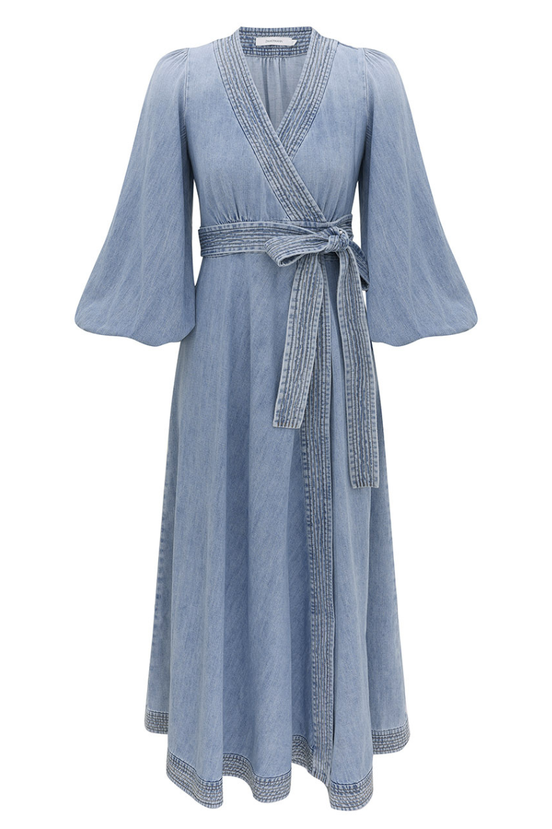 Indra Denim Wrap Midi Dress by ZIMMERMANN Indra Denim Wrap Midi Dress by ZIMMERMANN