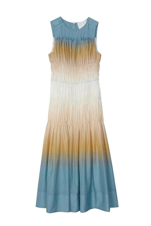 Ombré Voile Gathered Maxi Dress