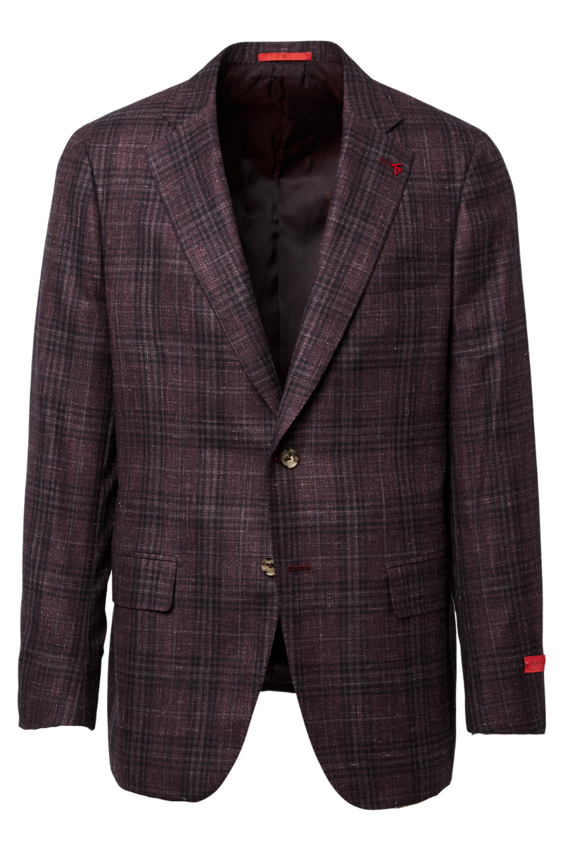 Burgundy Delain Plaid Sport Jacket-ISAIA-Boyds Philadelphia