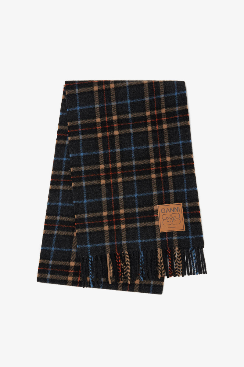 Check Wool Scarf-GANNI-Boyds Philadelphia