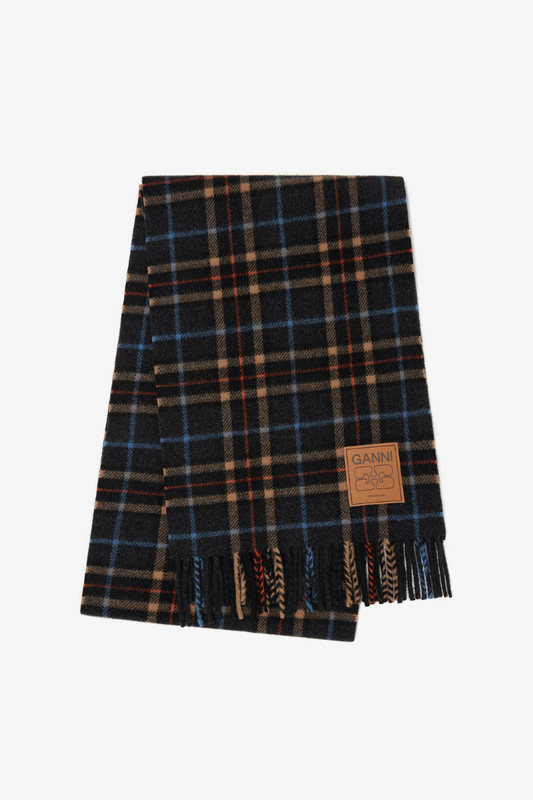 Check Wool Scarf-GANNI-Boyds Philadelphia