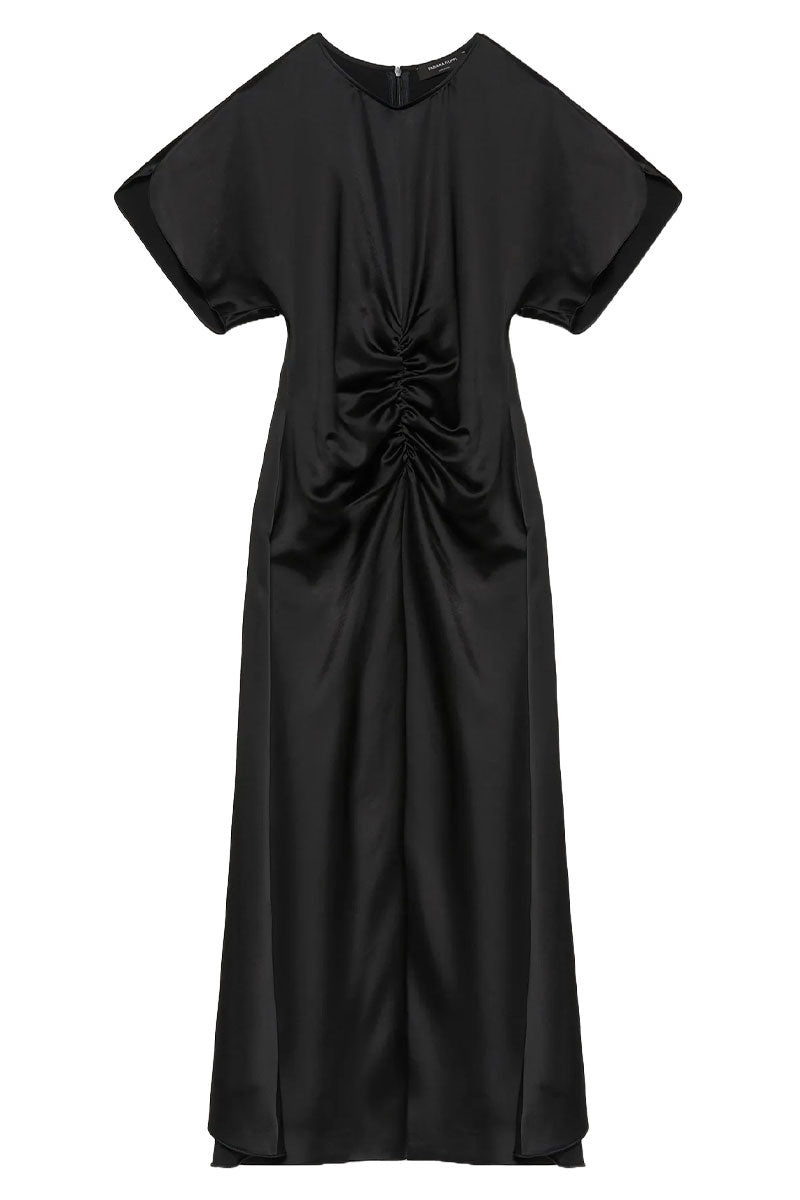 Ruched Satin Dress, Black / 6 Ruched Satin Dress, Black / 6