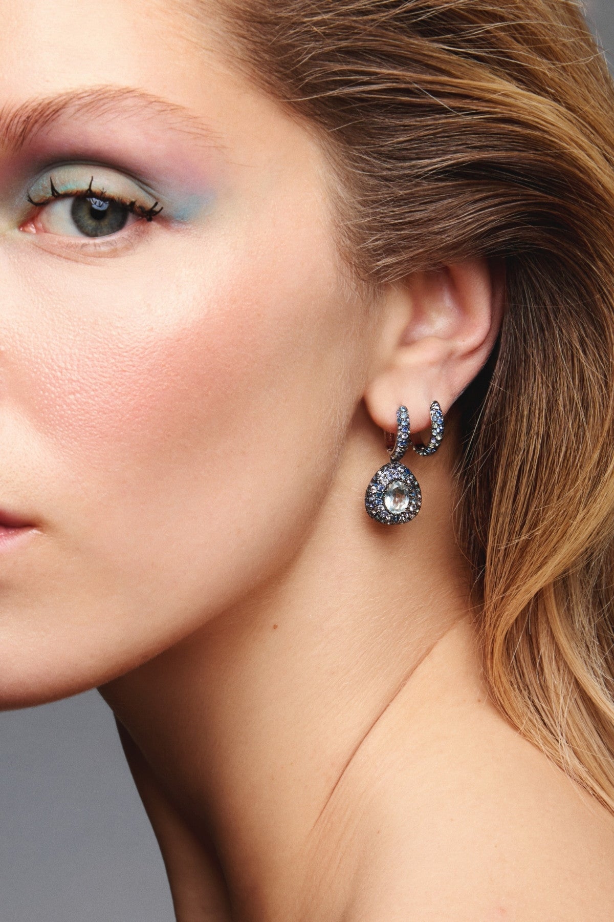 White Gold, Sapphire and Aquamarine Earrings