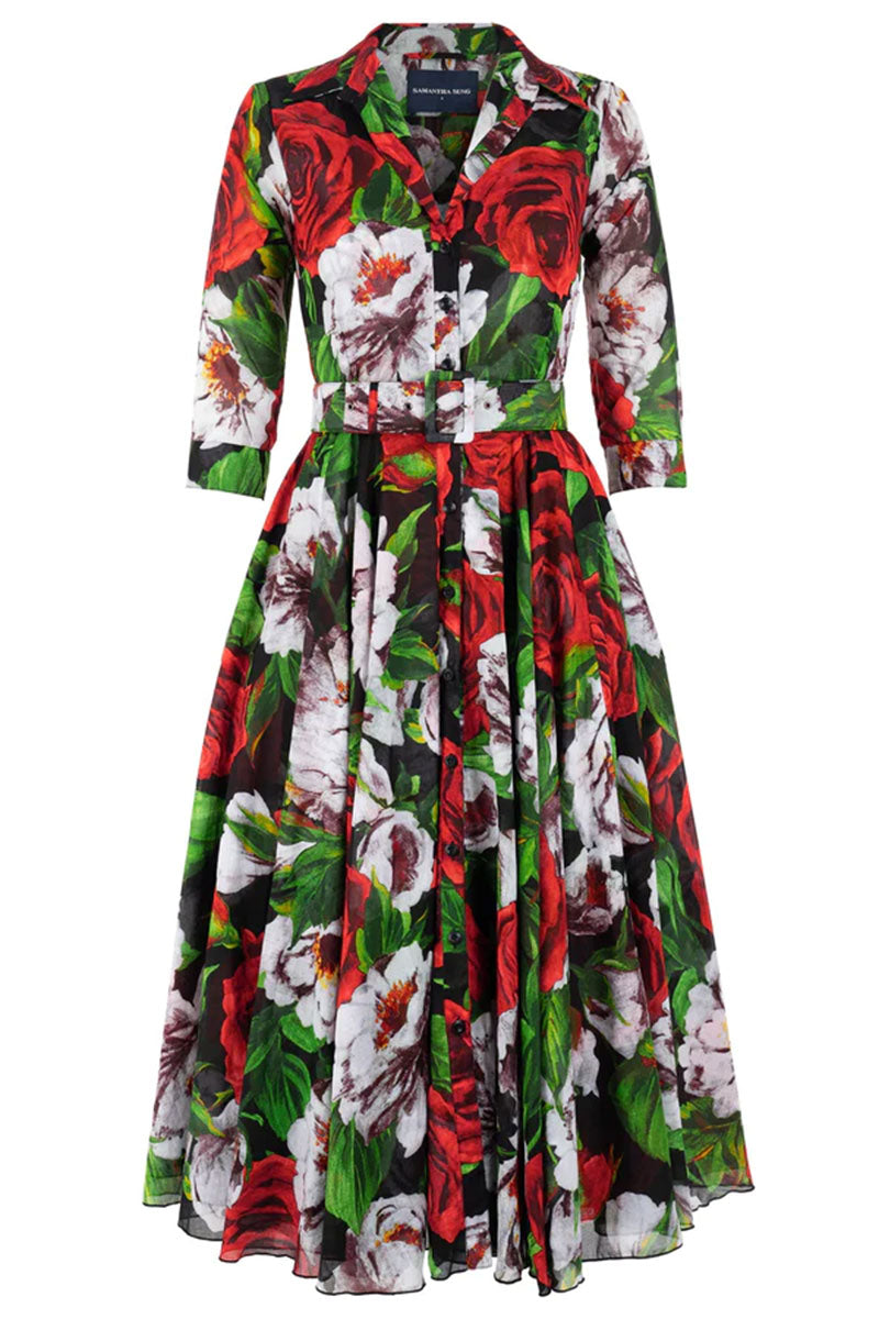 Printed Aster Dress, Black Red Casanova Rose / 4 Printed Aster Dress, Black Red Casanova Rose / 4
