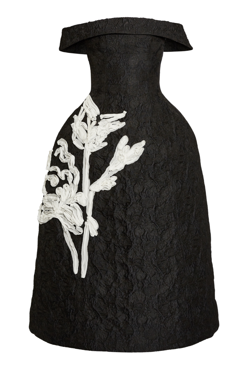 Embroidered Jacquard Off-The-Shoulder Midi Dress, Black / 6 Embroidered Jacquard Off-The-Shoulder Midi Dress, Black / 6