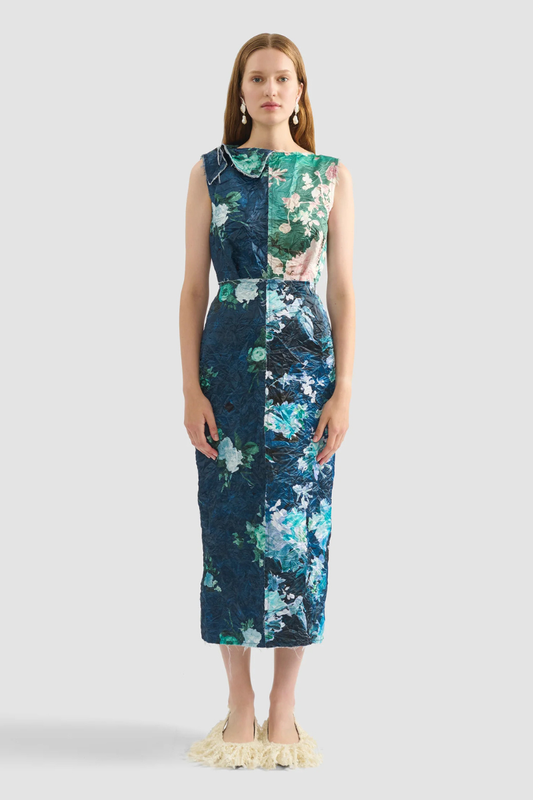 Floral Print Textured Midi Dress-ERDEM-Boyds Philadelphia