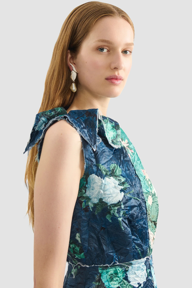 Floral Print Textured Midi Dress-ERDEM-Boyds Philadelphia
