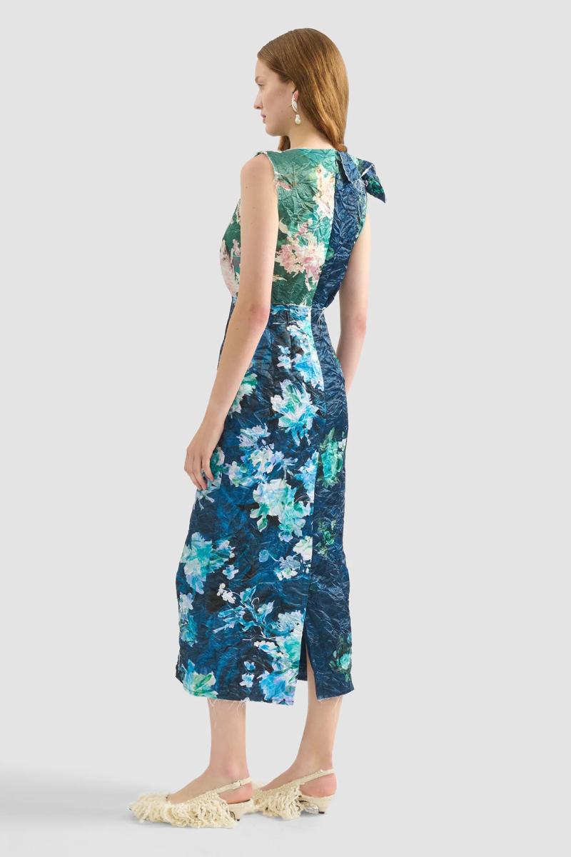 Floral Print Textured Midi Dress-ERDEM-Boyds Philadelphia