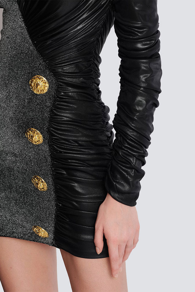 Dual-Fabric Draped Wrap Dress-Balmain-Boyds Philadelphia