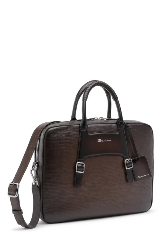 Embossed Leather Briefcase-Santoni-Boyds Philadelphia
