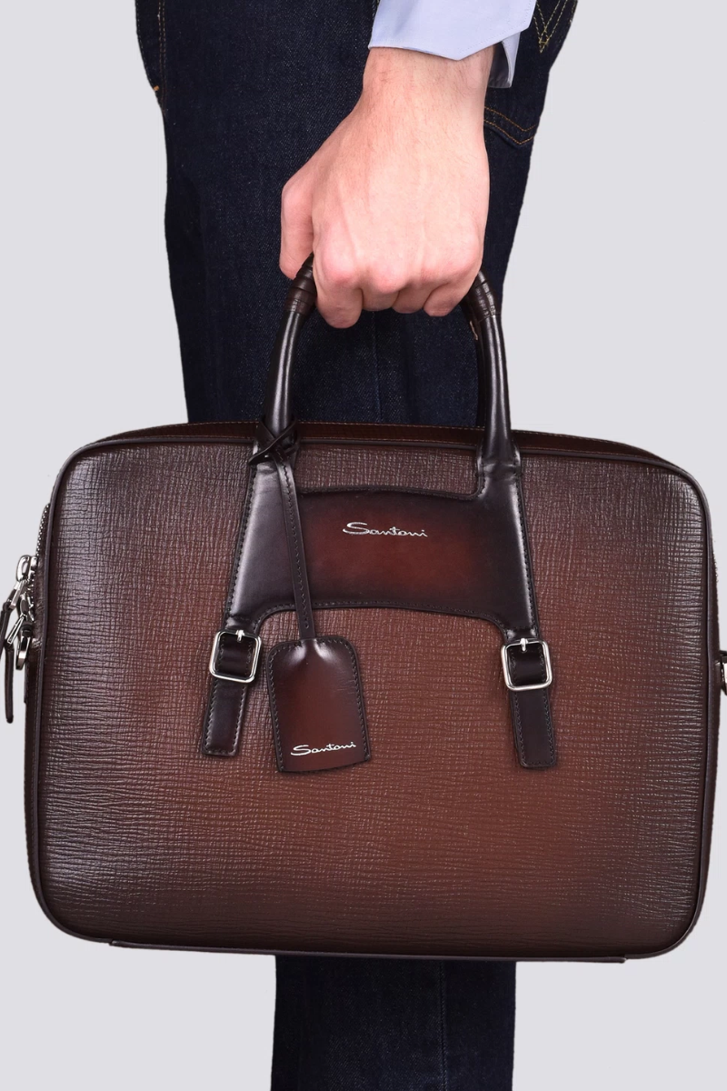 Embossed Leather Briefcase-Santoni-Boyds Philadelphia