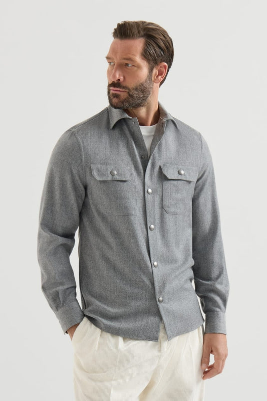 Virgin Wool Flannel Overshirt-Brunello Cucinelli-Boyds Philadelphia