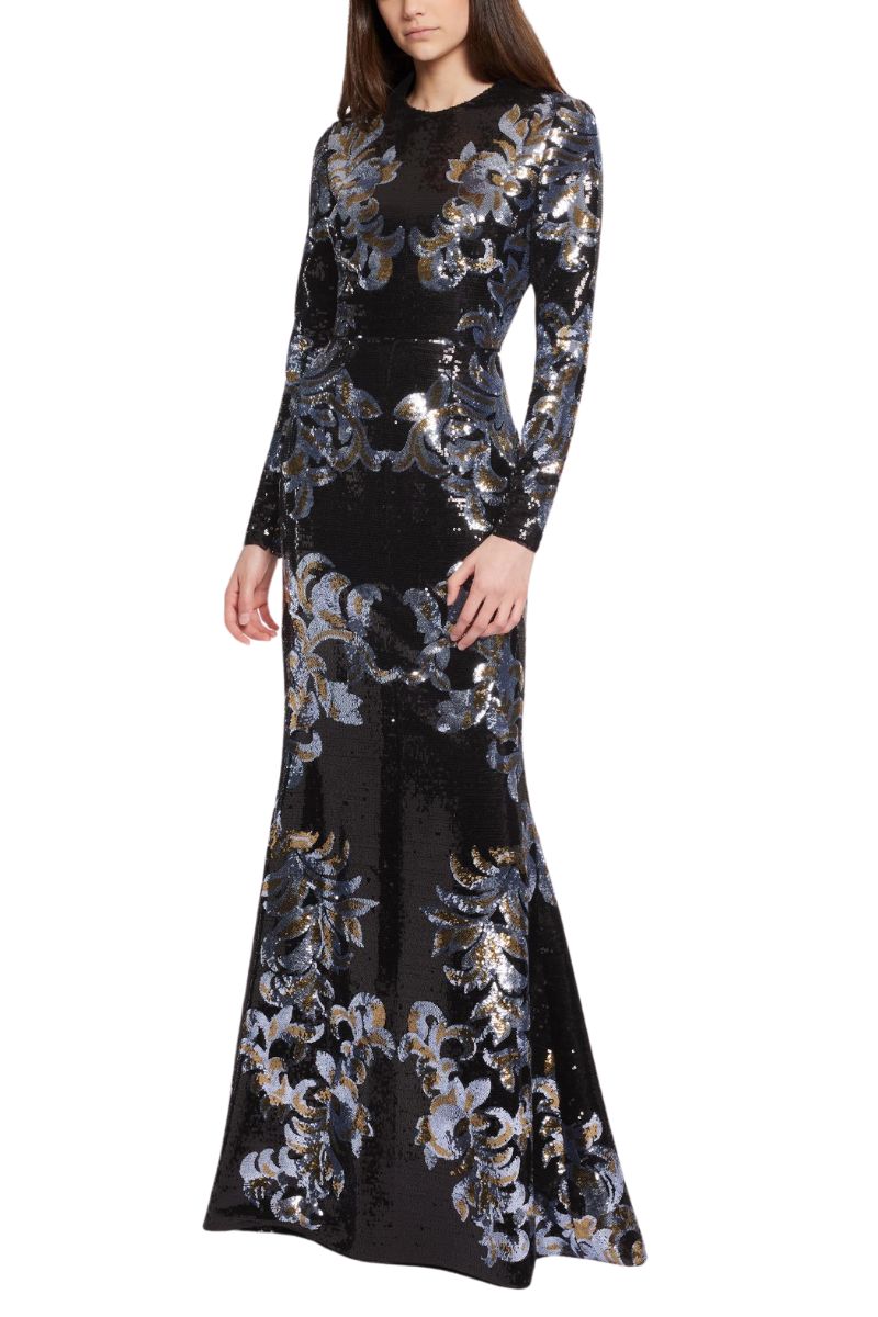 Sequined Embroidered Maxi Dress, Black SILVER / 8 Sequined Embroidered Maxi Dress, Black SILVER / 8