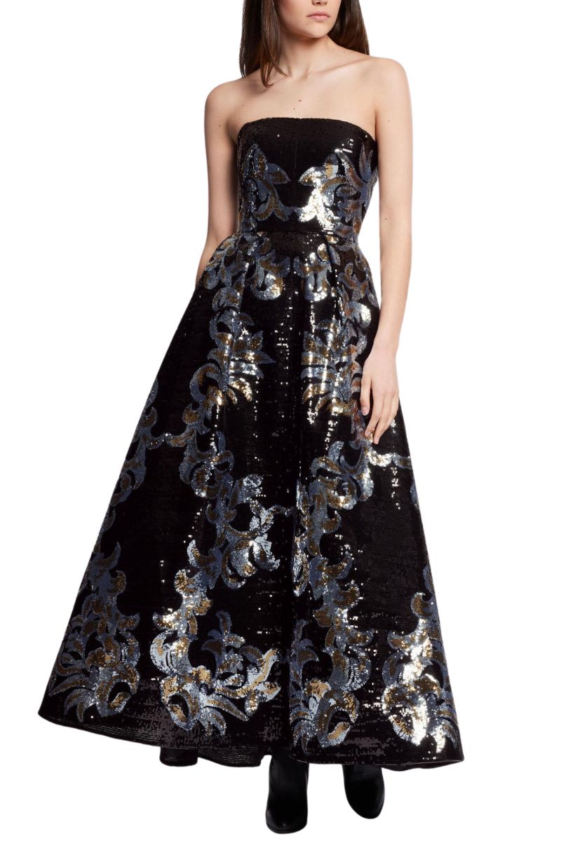 Sequin Embroidered Midi Dress, Black SILVER / 6 Sequin Embroidered Midi Dress, Black SILVER / 6