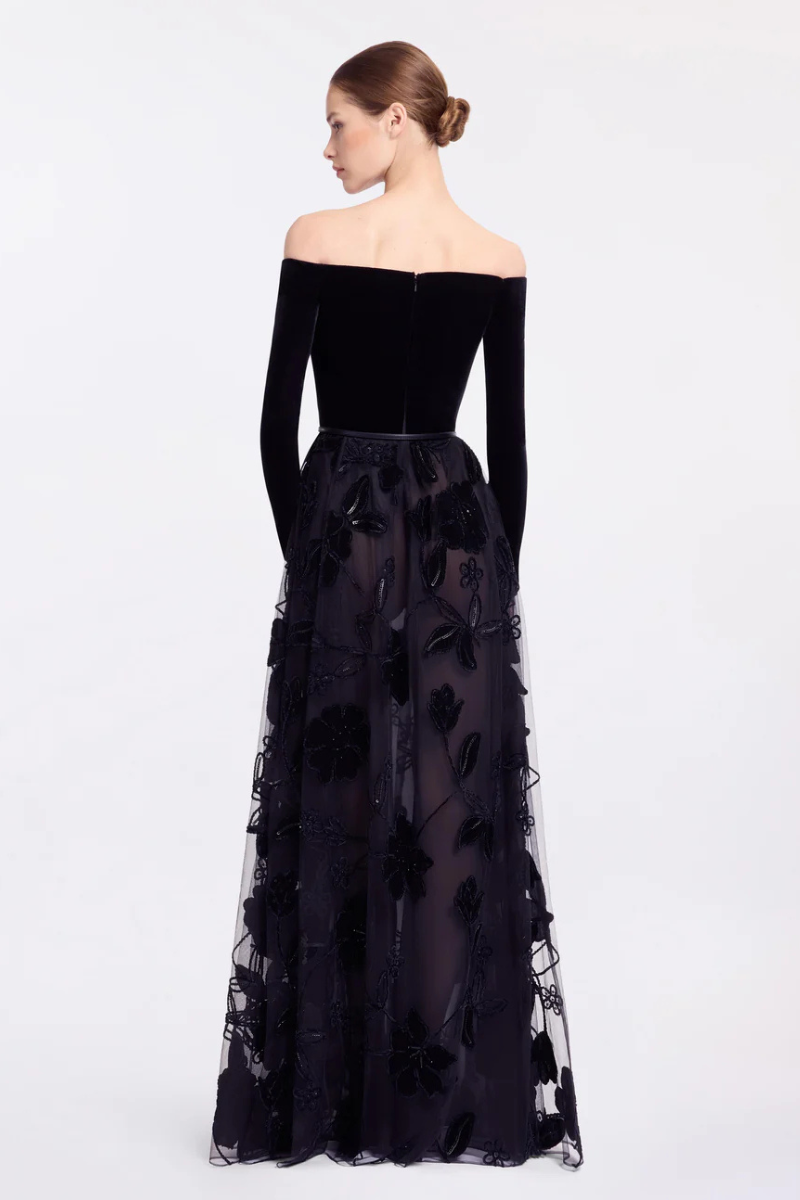 Off-The-Shoulder Velvet Embroidered Gown-ELIE SAAB-Boyds Philadelphia