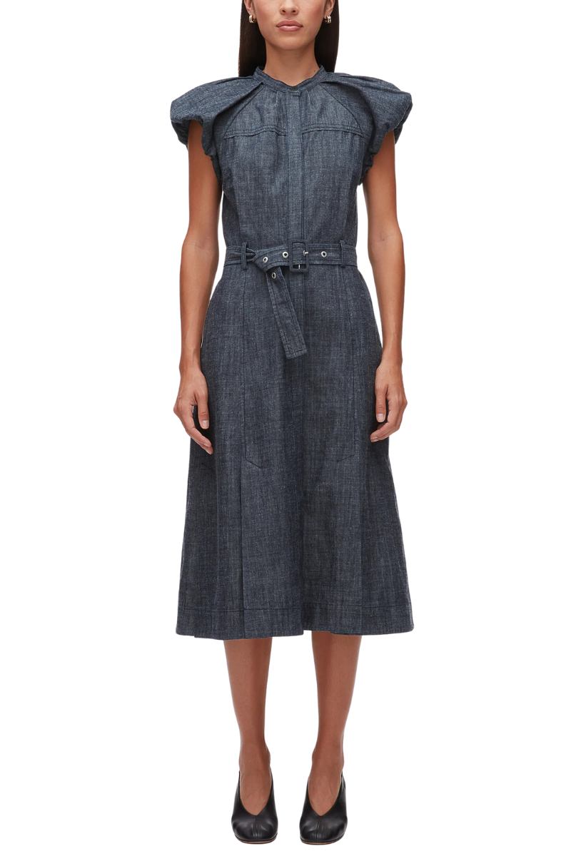 white christmas dresses Jamie Denim Puff Sleeve Belted Mini Dress LT-BLUE / XL by Sugarlips main image 1