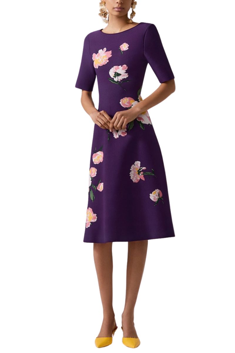 Floral Jacquard Boat-Neck Dress, FIG / S Floral Jacquard Boat-Neck Dress, FIG / S