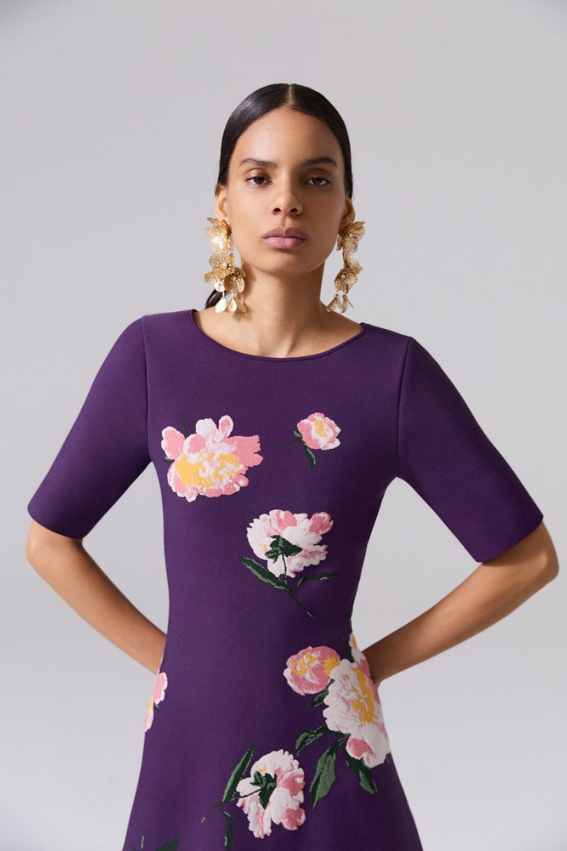 Floral Jacquard Boat-Neck Dress-Carolina Herrera-Boyds Philadelphia