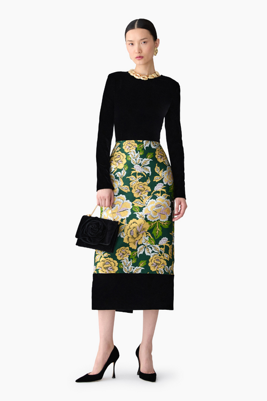 Floral Jacquard and Velvet Midi Dress-Carolina Herrera-Boyds Philadelphia