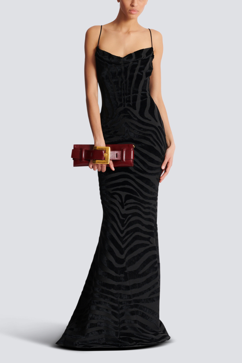Velvet Zebra Long Dress-Balmain-Boyds Philadelphia