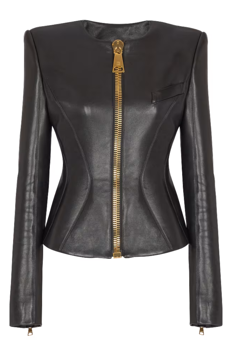 Cropped Peplum Leather Jacket-Balmain-Boyds Philadelphia