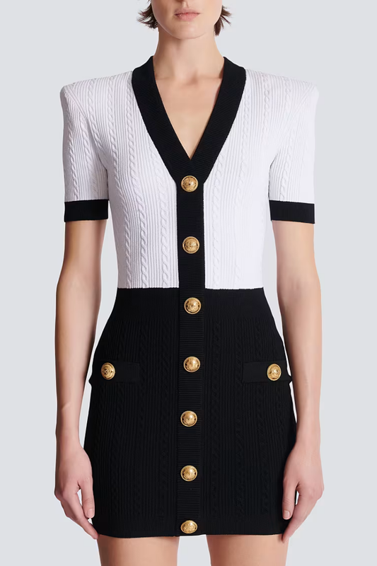 Two-Tone Cableknit Dress-Balmain-Boyds Philadelphia