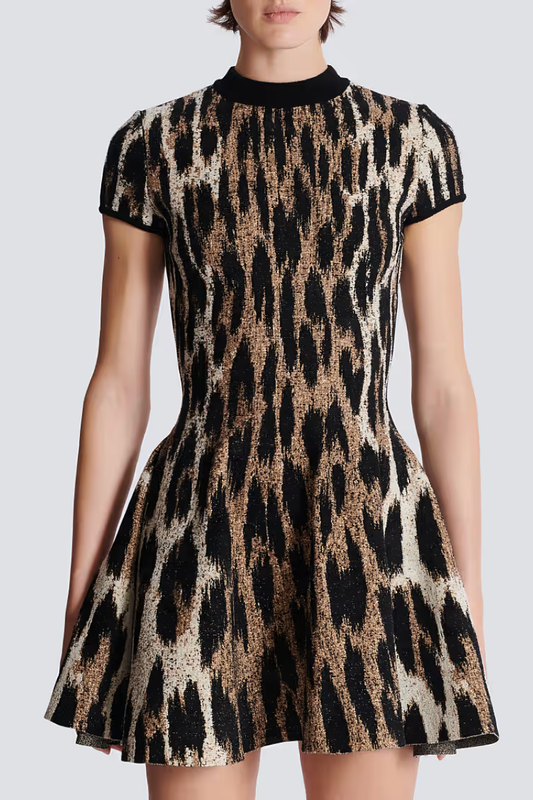 Leopard Print Jacquard Knit Dress-Balmain-Boyds Philadelphia