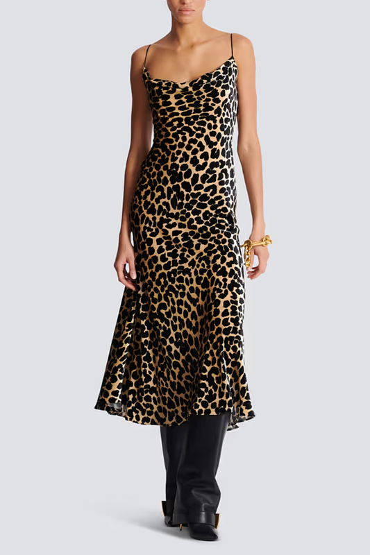 Flowing Leopard Print Velvet Dress-Balmain-Boyds Philadelphia