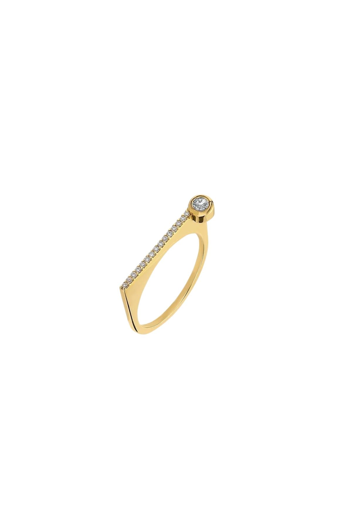 ¡Buenos Días! “Horizon” Ray Ring in Yellow Gold with White Diamonds and Large White Diamond Bezel