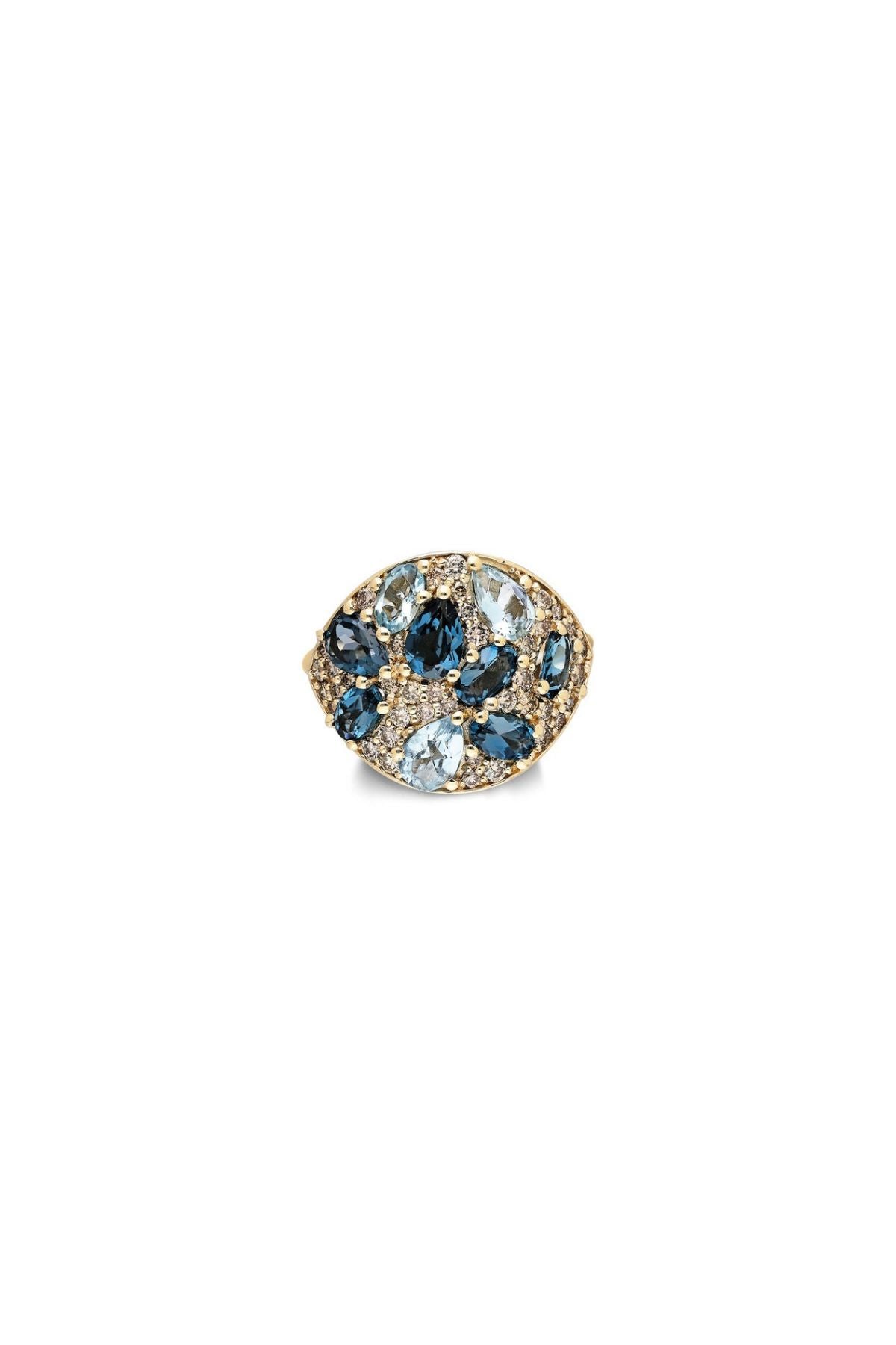 "Coa" Champagne Diamonds, Aquamarine and Blue Topaz Ring