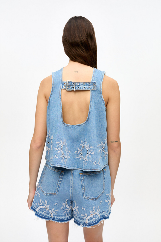 Broderie Anglaise Denim Top-GANNI-Boyds Philadelphia