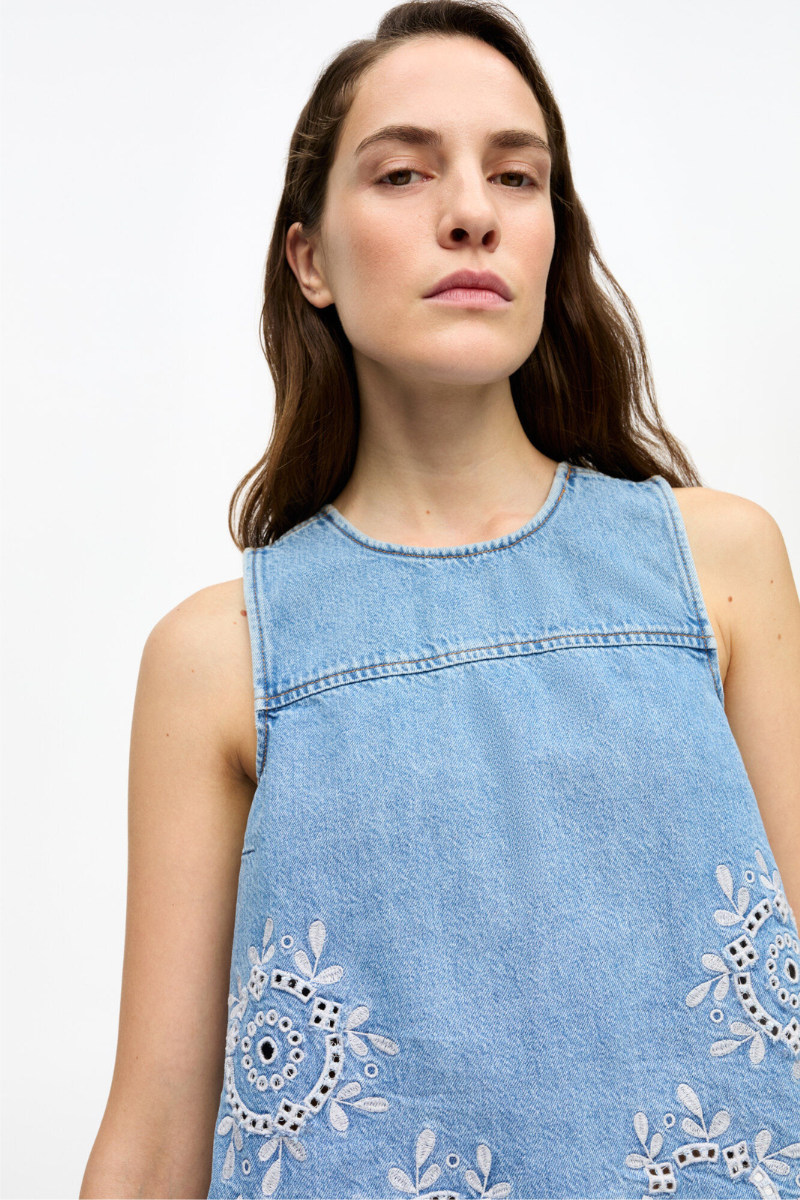 Broderie Anglaise Denim Top-GANNI-Boyds Philadelphia